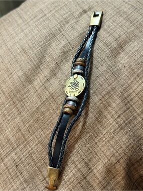 Scorpio Zodiac Leather Bracelet - Black and Brass
